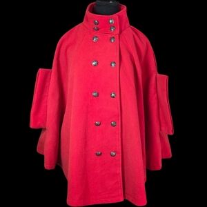 Elegant Red Double-Breasted Women's Cape Coat Size Large  No Size Tag